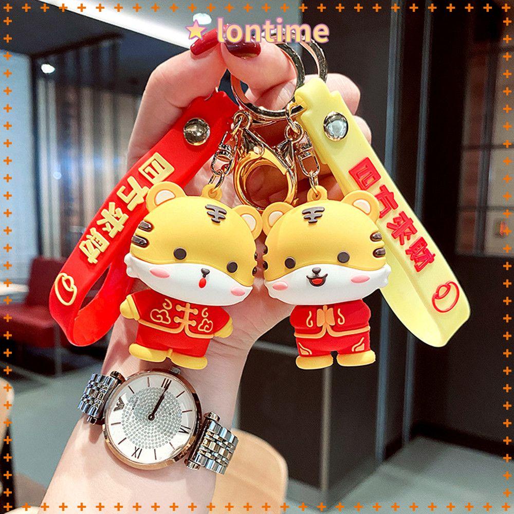 Móc khóa hình con hổ năm mới bằng PVC phong cách Trung Hoa