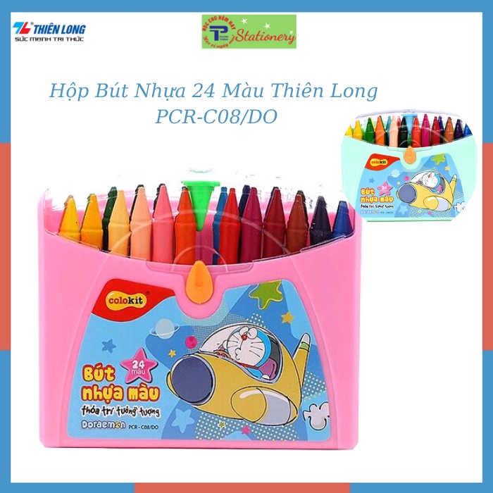 Bút nhựa màu Thiên Long Doraemon 24 màu có thể tẩy được- tặng gôm tẩy PCR-08/DO