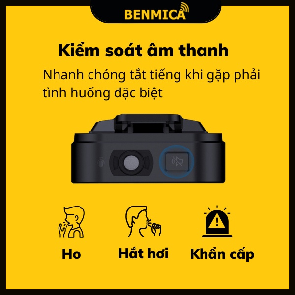 Micro thu âm cài áo không dây Benmica A1 giá rẻ pin sạc - Hàng chính hãng