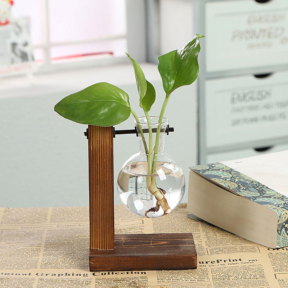 Chậu Kính Trồng Cây Để Bàn Khung Gỗ Kiểu Vintage Trang Trí Nhà Cửa