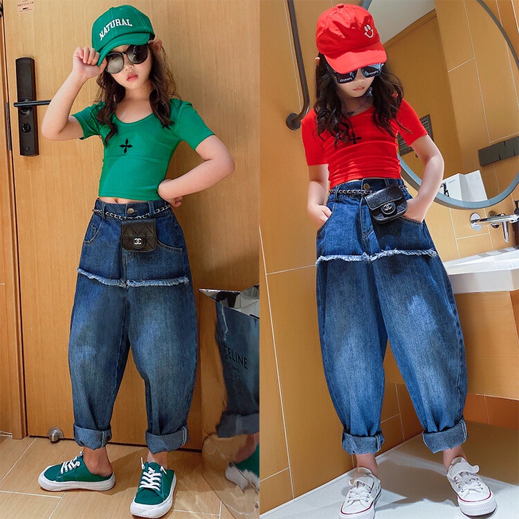 Set Áo Thun Ngắn Tay Cổ Tròn + Chân Váy Jeans Thiết Kế Mới Thời Trang