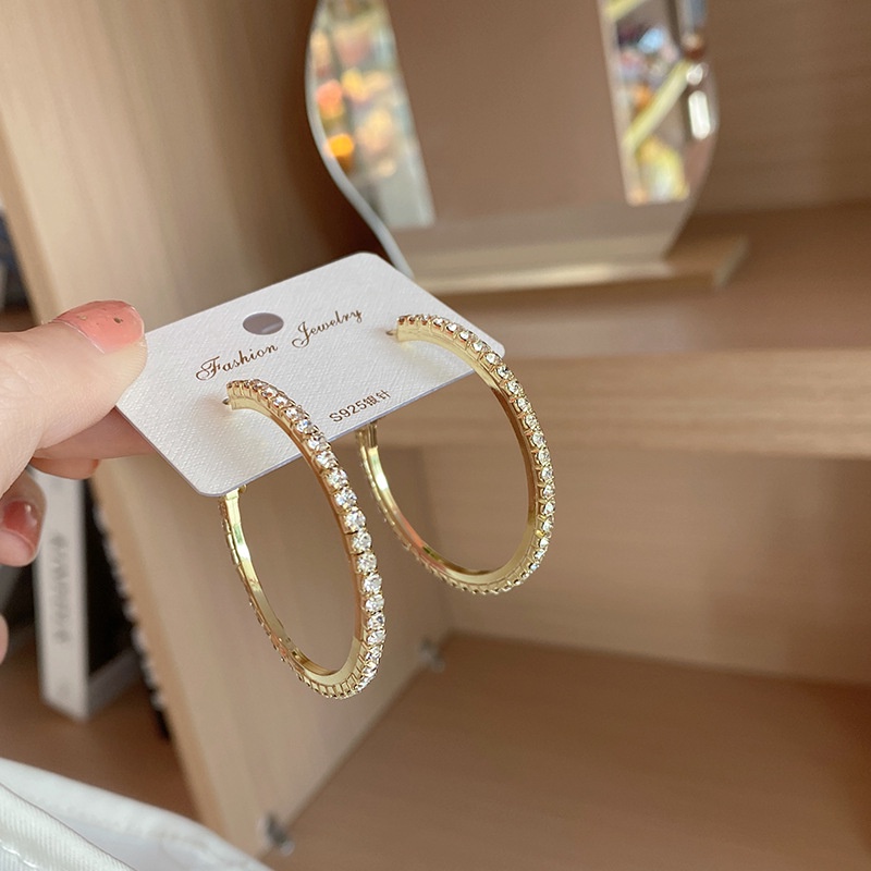 Khuyên Tai Kim Loại Cường Điệu Đính Đá Phong Cách Âu Mỹ