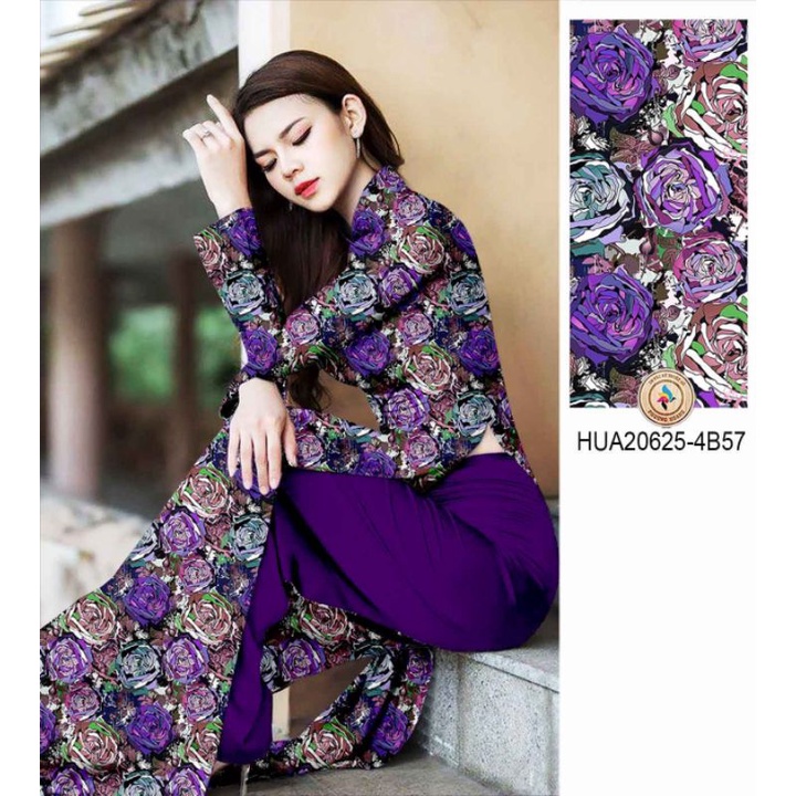 Vải áo dài hoa hồng cực sang