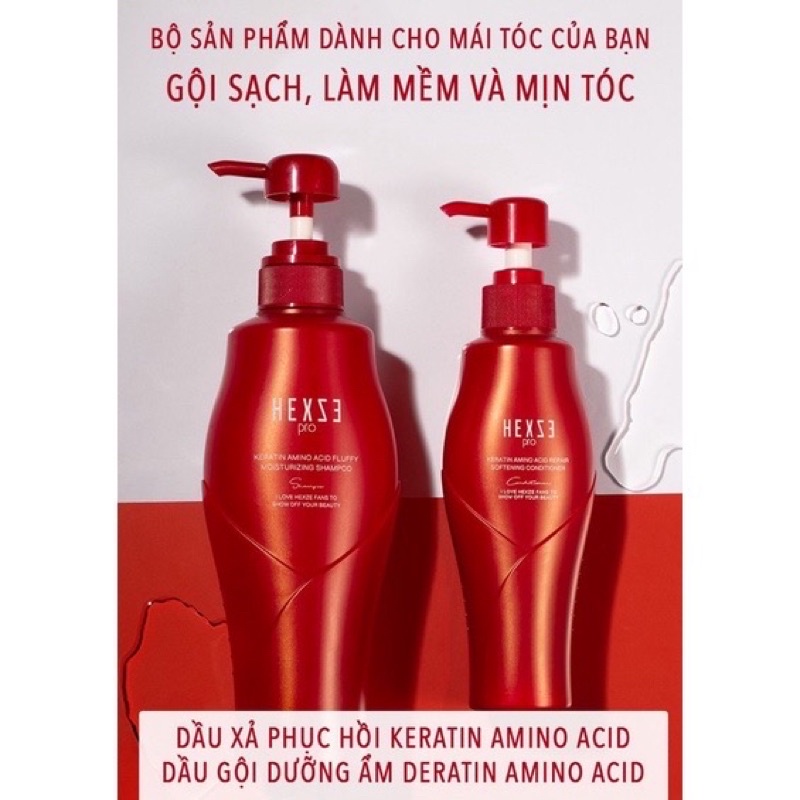 Cặp dầu gội xả HEXZE Keratin amino acid mềm suôn tóc, nuôi dưỡng tóc, bóng tóc