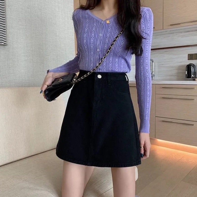Chân Váy Jean Chữ A Nữ Màu Đen Cạp Cao Dáng Suông Chất Đẹp Loại 1 Có Cúc Dễ Phối Đồ Mặc Hàng Ngày Năng Động Sport