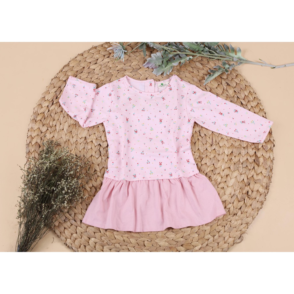 Váy nỉ da cá thu đông phối cotton dài tay họa tiết bé gái size 2-7T, cho bạn từ 11-23kg. Chất nỉ da cá dày dặn, siêu bền