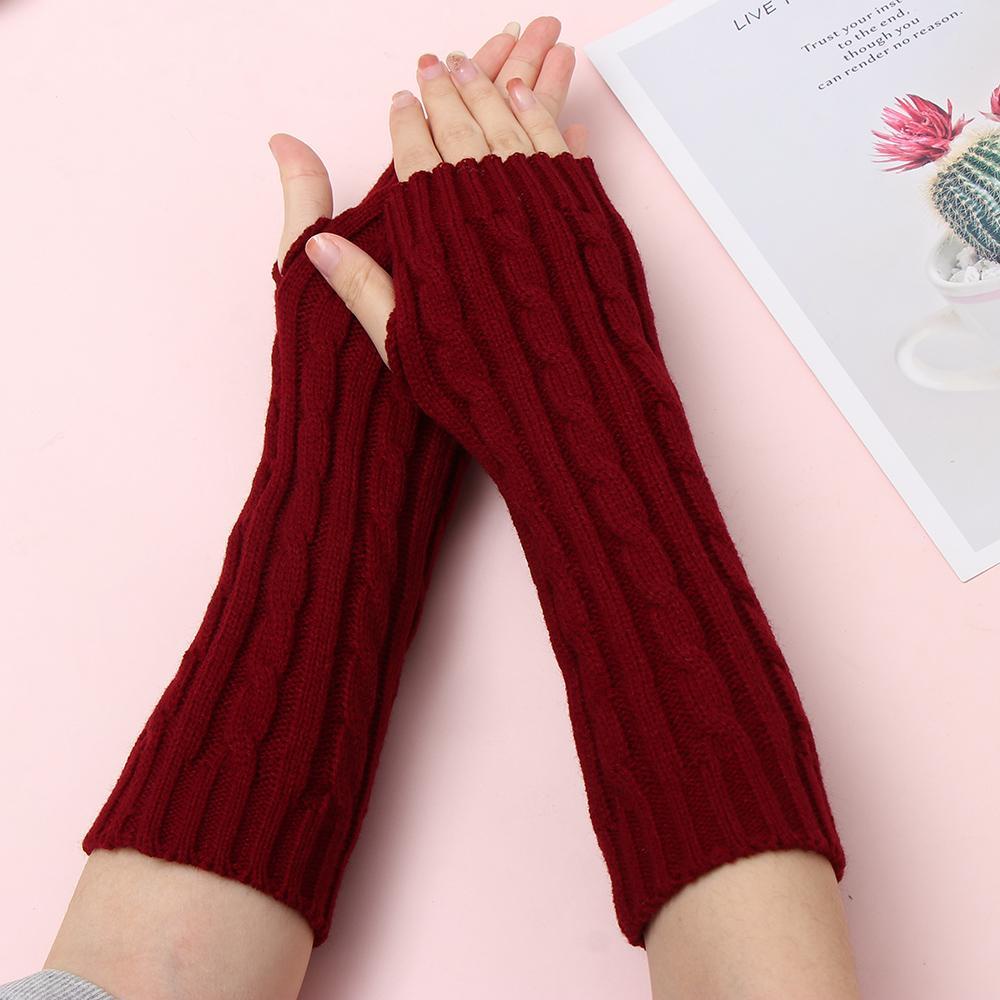 Găng Tay Len Dài Hở Ngón Giữ Ấm Mùa Đông