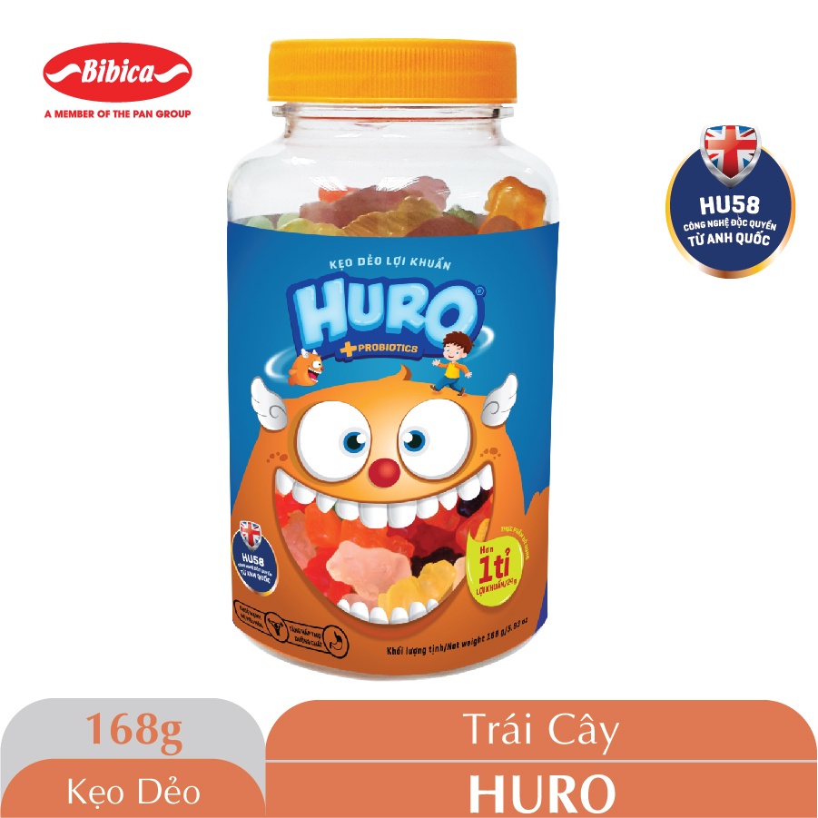 Kẹo dẻo lợi khuẩn HURO hũ 168 gram Bibica