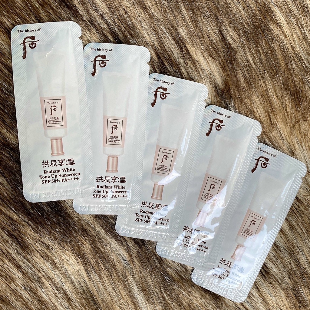 Combo 10 gói kem chống nắng dưỡng trắng nâng tone da trắng hồng Whoo Radiant White Tone Up Sunscreen - Chính hãng LG