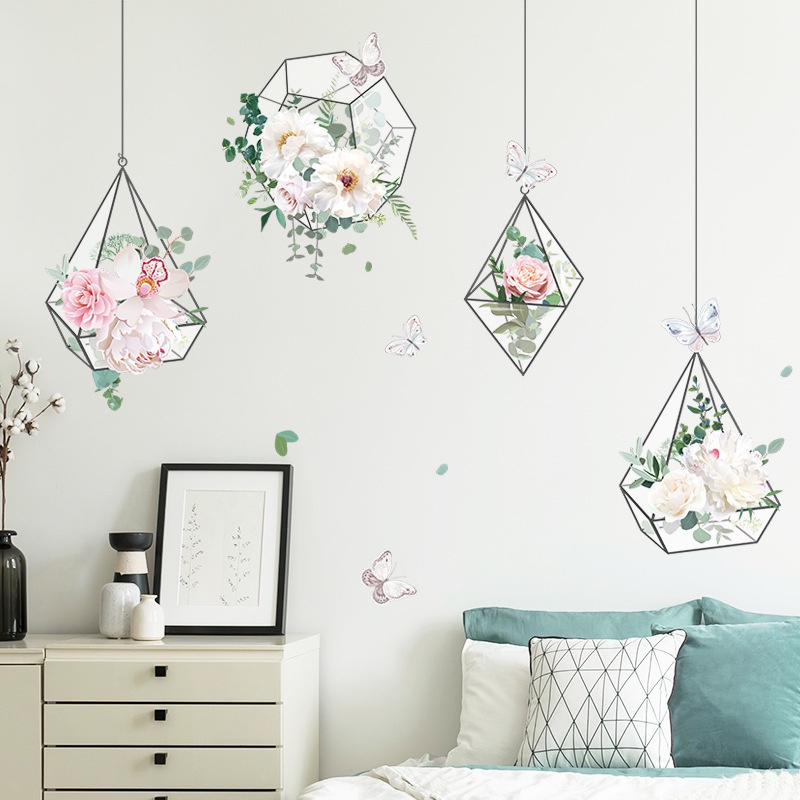 1 Miếng Dán Tường Trang Trí Tự Dính Họa Tiết Giỏ Hoa Chống Thấm Nước DIY