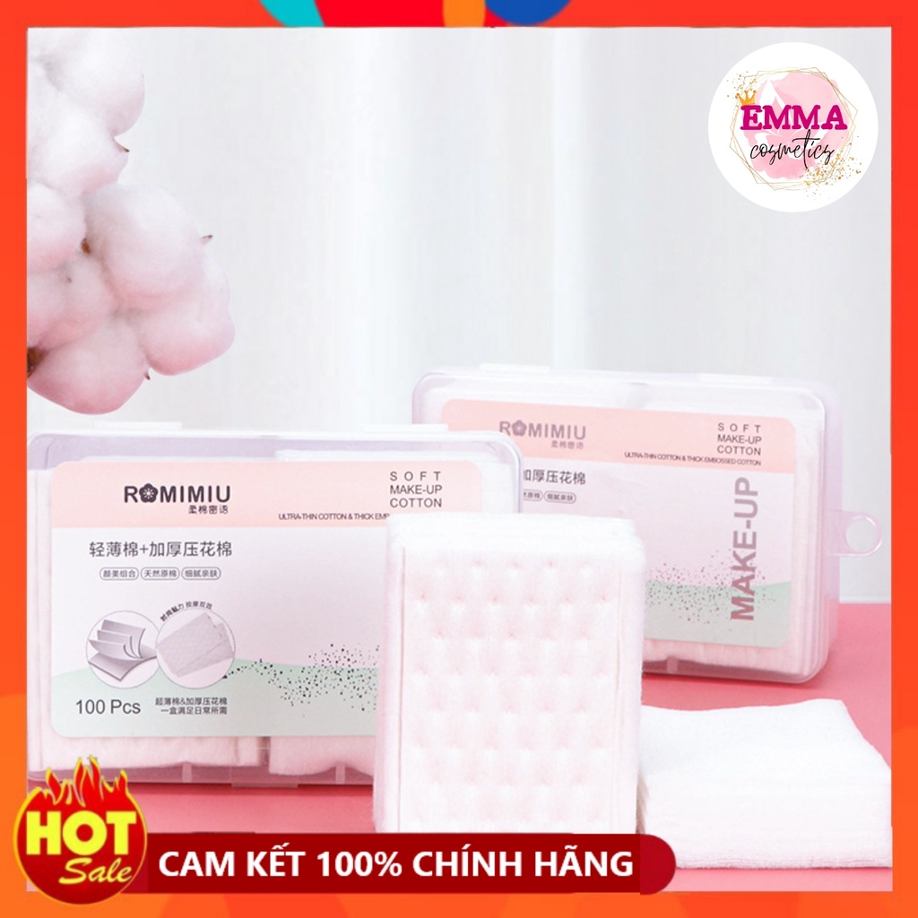 Bông tẩy trang ROMIMIU 3 lớp Cotton Pads hộp 100 miếng nội địa Trung