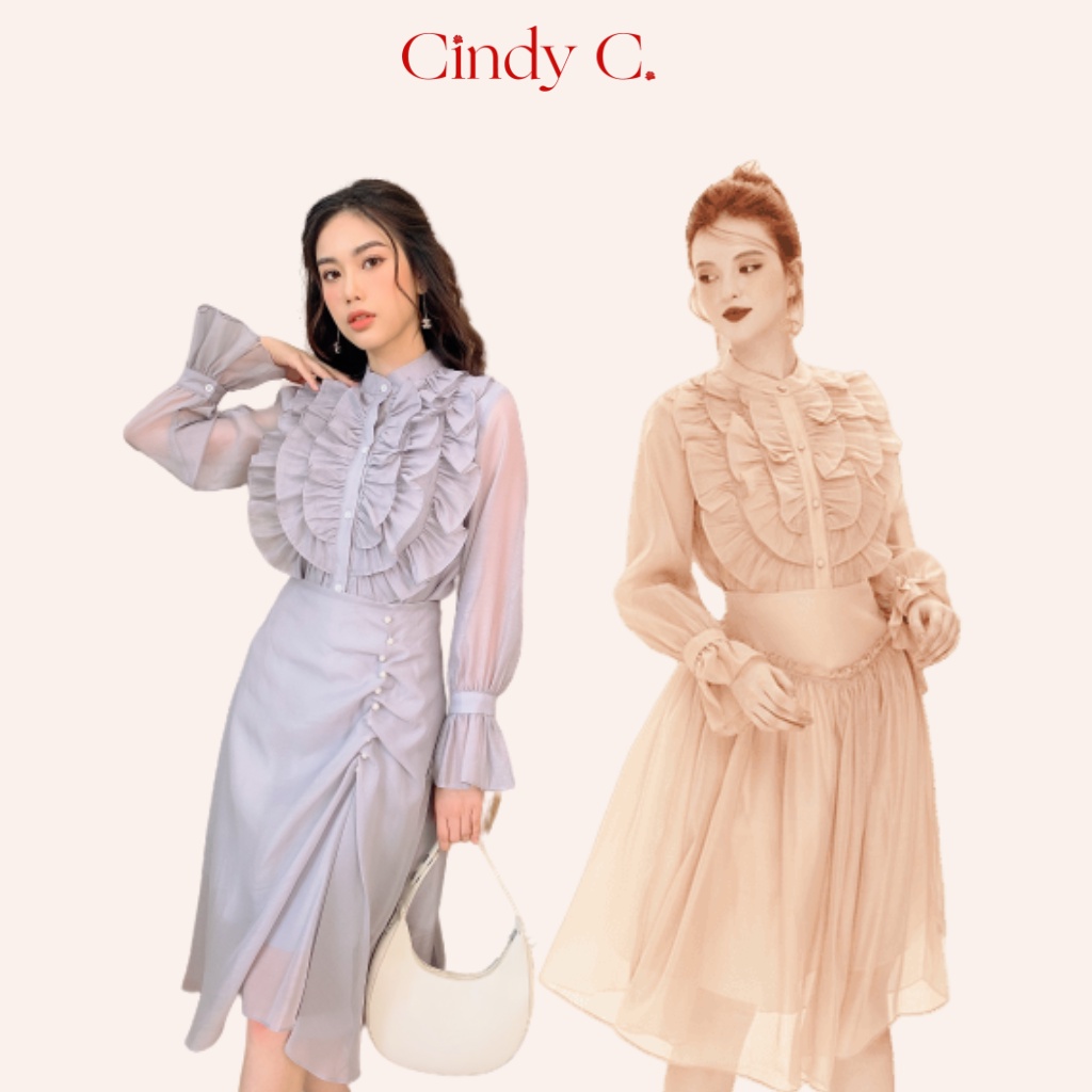 Áo Sơ Mi Dài Tay Và Chân Váy Otis CINDY C thiết kế cách điệu chất Liệu Organza 665/ 668 / 593/ 681