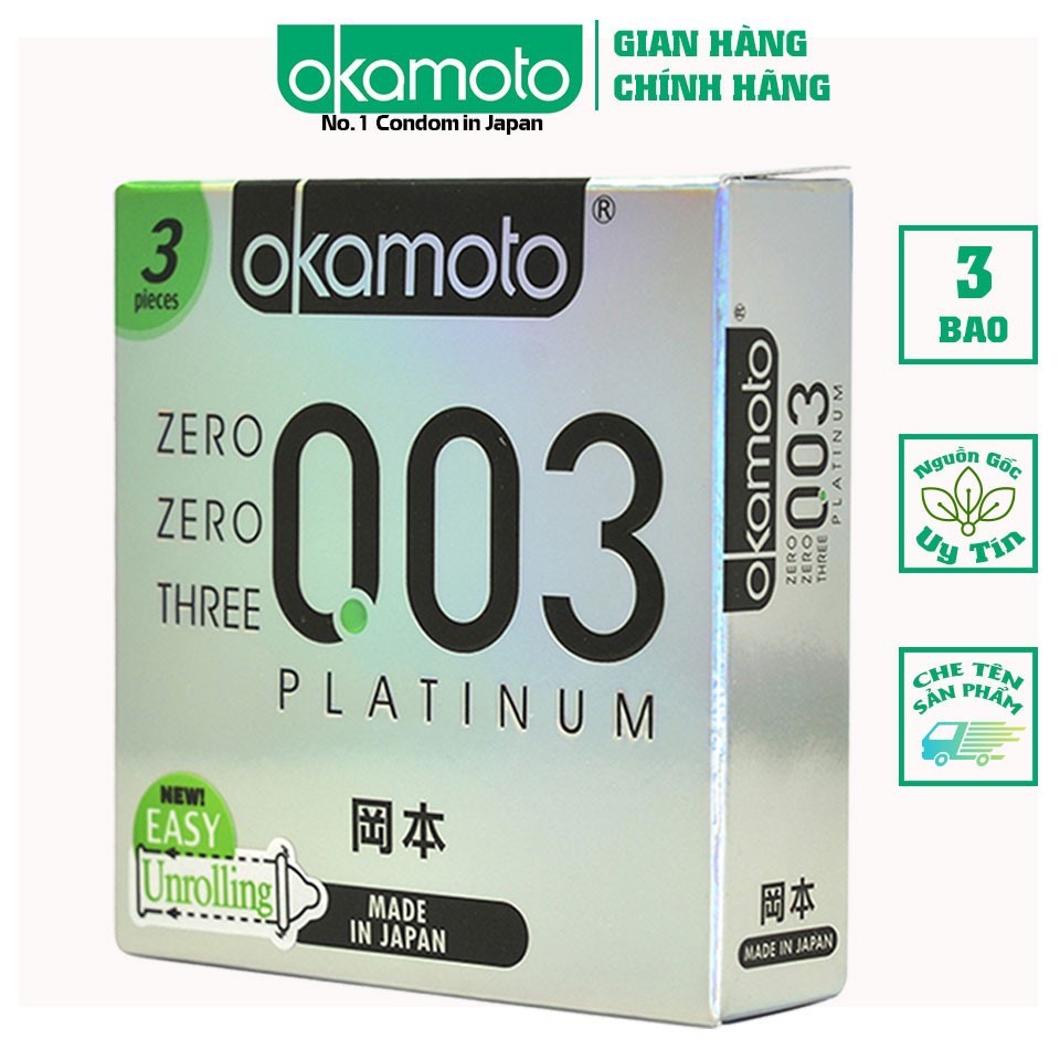 Bao cao su Okamoto 0.03 Platinum Trong Suốt Mềm Mại (Hộp 3C)