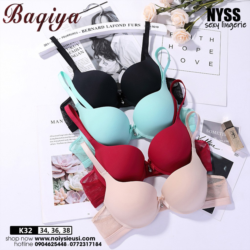 Áo nâng ngực Baqiya ANK32 - áo ngực có gọng mút đúc dày 3cm đính nơ dây lưng phối lưới nâng ngực hoàn hảo