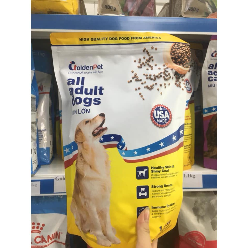 (HSD 19.05.22) THỨC ĂN HẠT CHO CHÓ LỚN GoldenPet all adull dogs Túi 1.1kg Xuất xứ USA (Mỹ)