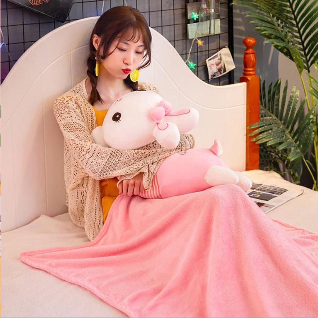 Bộ Chăn Gối Văn Phòng 3in1 Hizun Tiện Lợi Hình Thỏ Nơ