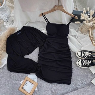 Set đầm 2 dây ôm body kèm khoác