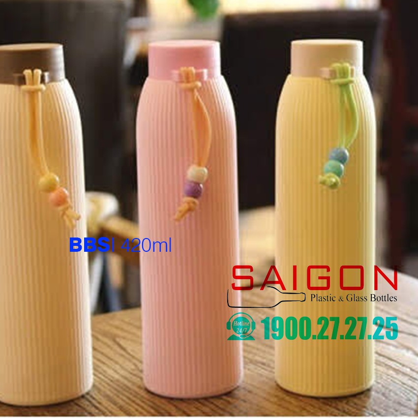 Bình Thủy Tinh Bọc Nhựa Sọc Giữ Nhiệt 420ml | BBS.420ml