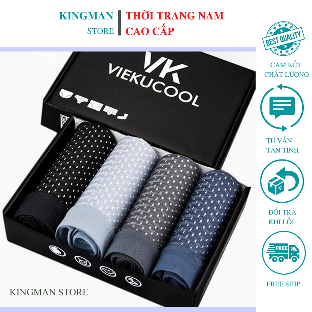 Quần Lót Nam Boxer Thông Hơi, Hộp 4 Quần Sịp Nam Dạng Lưới Cao Cấp Chất Liệu Thun Lạnh Thoáng Mát - Kingman Store