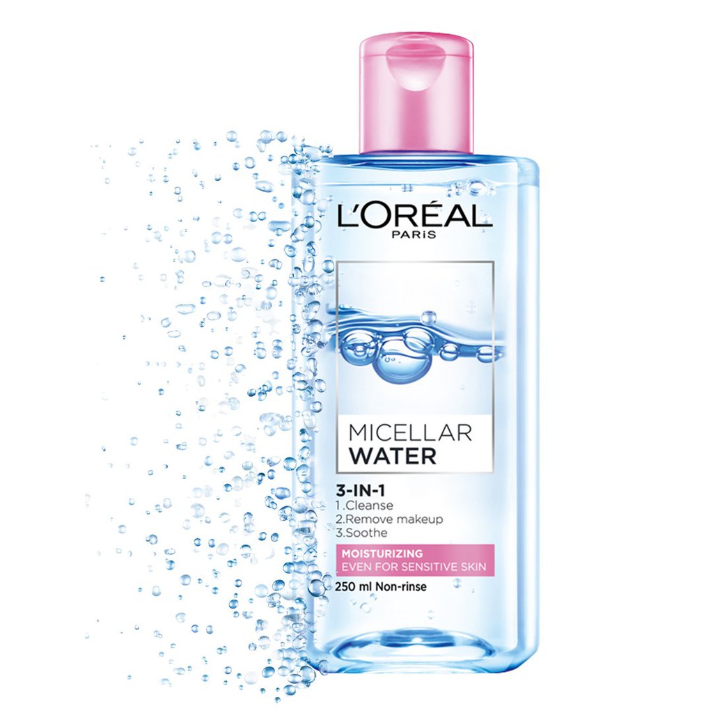 Nước tẩy trang Loreal paris 3 in 1 micellar water 400ml Moisturizing màu hồng cho da khô