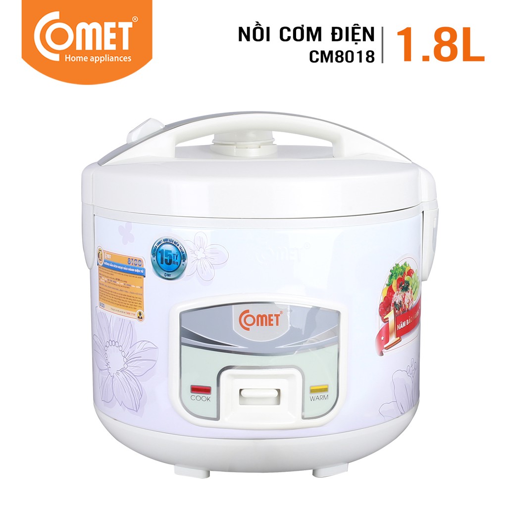 [Mã ELHADEV giảm 4% đơn 300K] Nồi cơm điện nắp gài 1.8L Comet CM8018