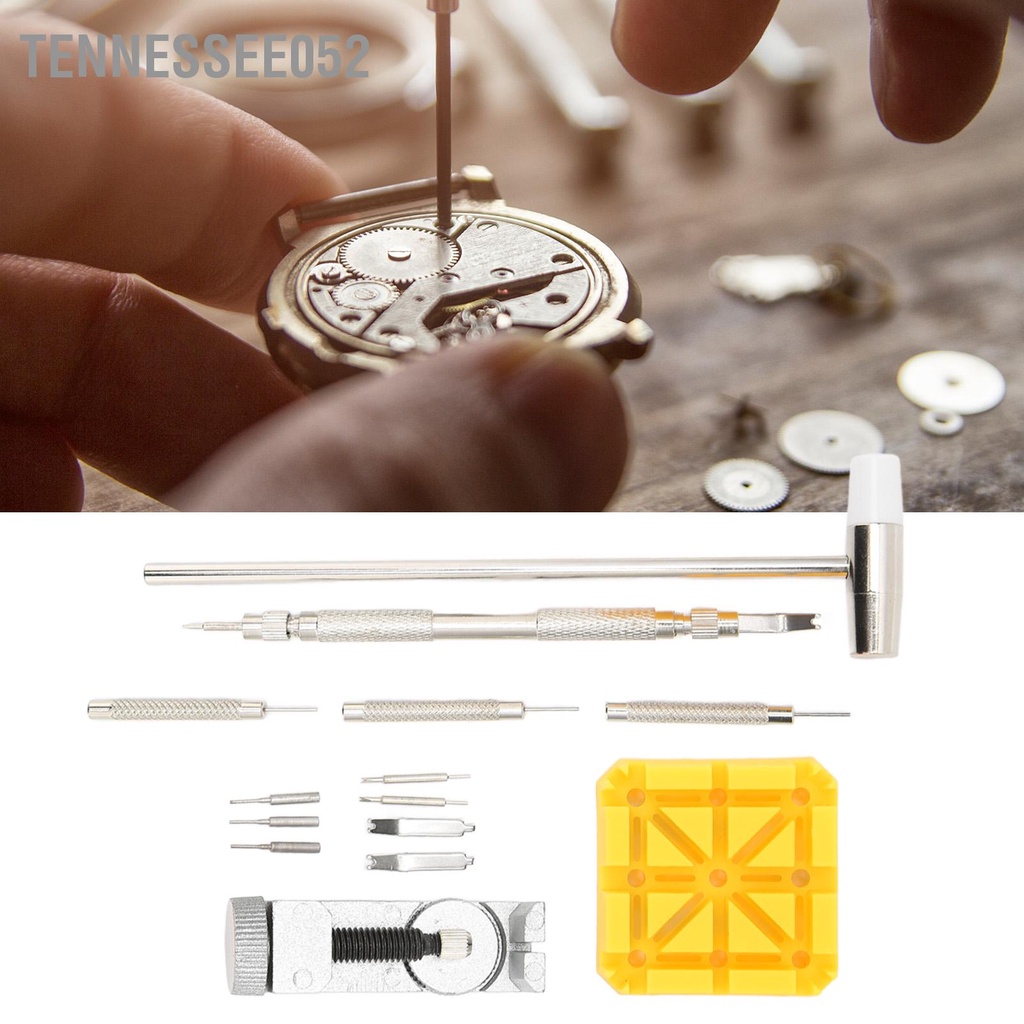 Tennessee052 14 cái Dây đeo đồng hồ liên kết Pins Remover Professional Watch Repair Spring Bar Tool Set cho thợ