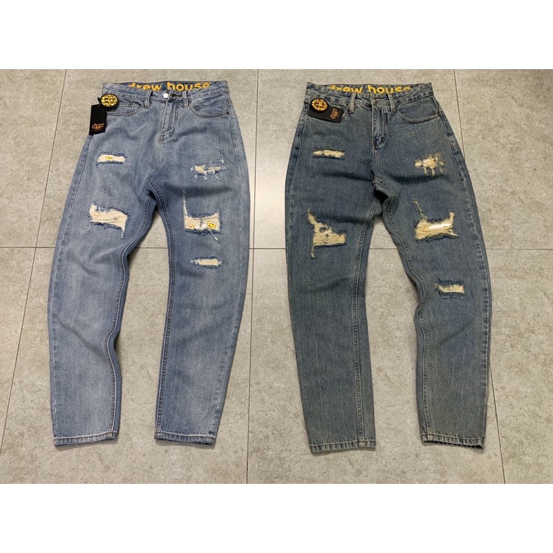 Quần jeans dài form xuông Drew house đầy đủ tem mạc và túi zip