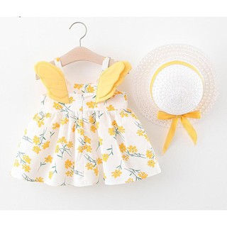 [HÀNG QUẢNG CHÂU] Set váy hoa cánh thiên thần kèm nón cực đáng yêu