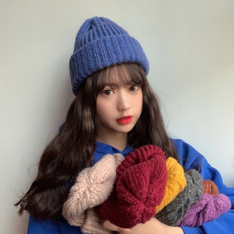 Mũ Trùm Đầu Dệt Kim Màu Trơn Giữ Ấm Cho Phái Nữ