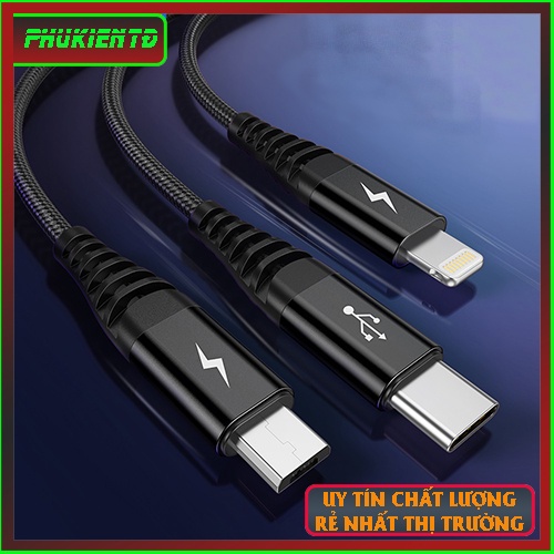 Dây Sạc IPhone, Android, Type C Dài 1M Bọc Dù, Siêu Dài, Tiện Lợi