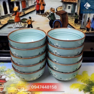 Bộ bát cơm men xanh ngọc vẽ hoa đào