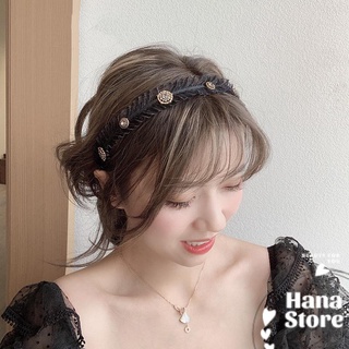 Cài tóc đen viền bèo đính đá vintage phong cách Hàn quốc đính đá