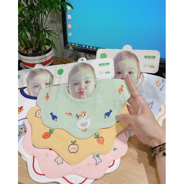 Yếm tròn cotton thêu 360 yếm ăn dặm