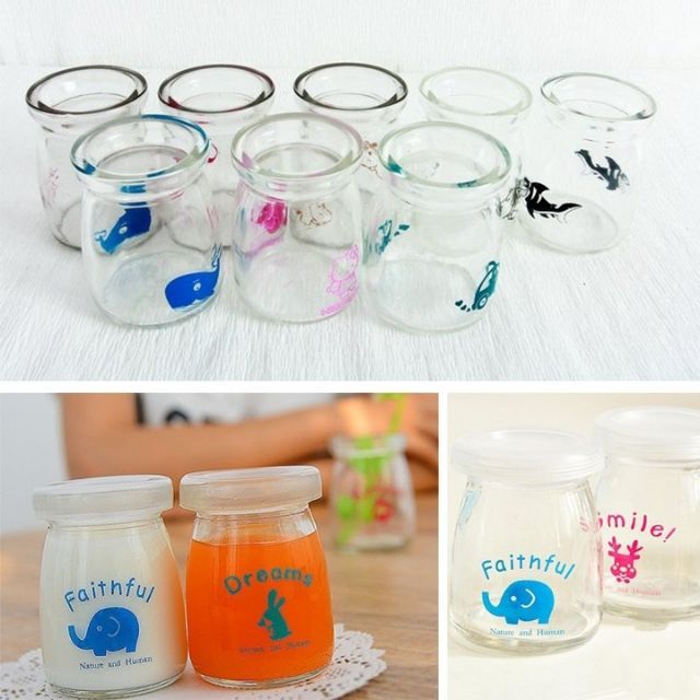 BỘ 12 HŨ THỦY TINH LÀM SỮA CHUA IN HÌNH, CARAMEN 100ml, HỦ PUDDING LÙN
