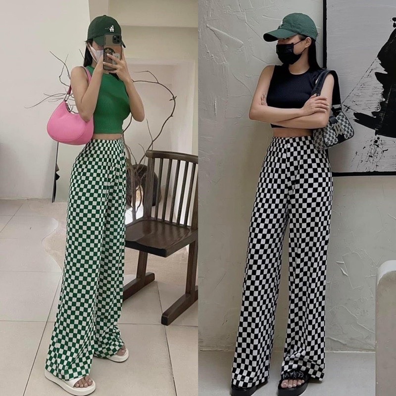 Quần Suông Kẻ Ô Dáng Rộng 5 Màu Cá Tính