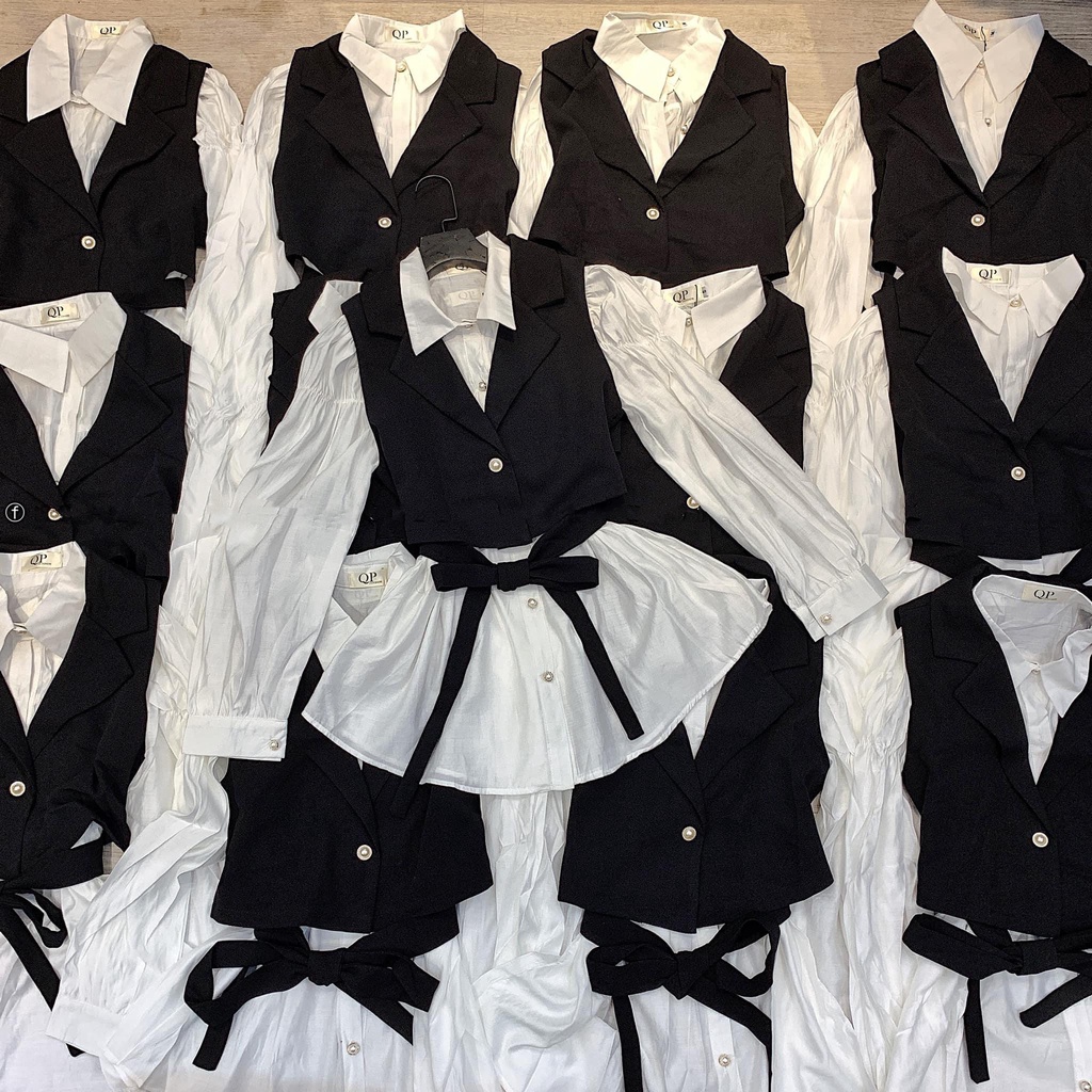 [ÁO SƠ MI] Kiểu Nữ Mix Đen 2 Chi Tiết, Áo Nữ Phong Cách Hàn Quốc Phối Chân Váy, Quần Jeans Siêu Ngầu | BigBuy360 - bigbuy360.vn