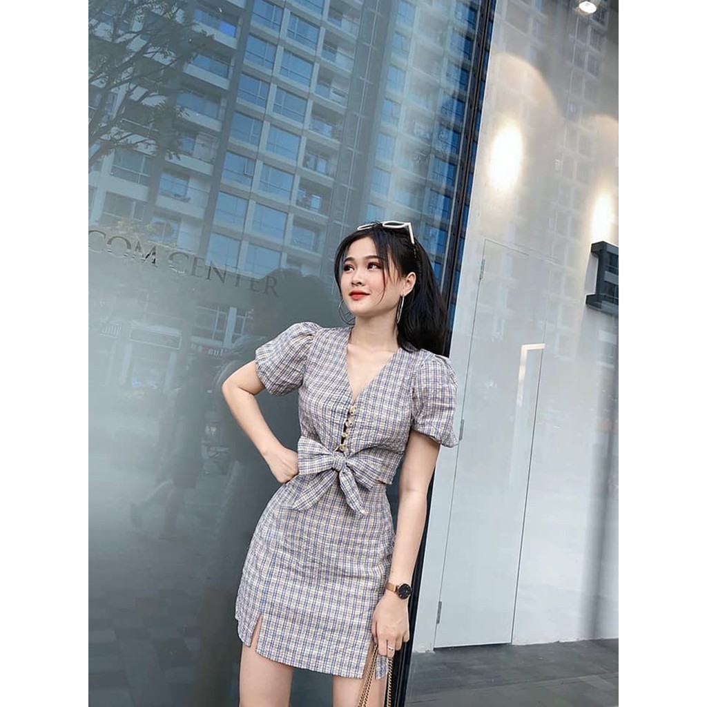 Set đầm caro cột nơ xinh ngất ngây | BigBuy360 - bigbuy360.vn