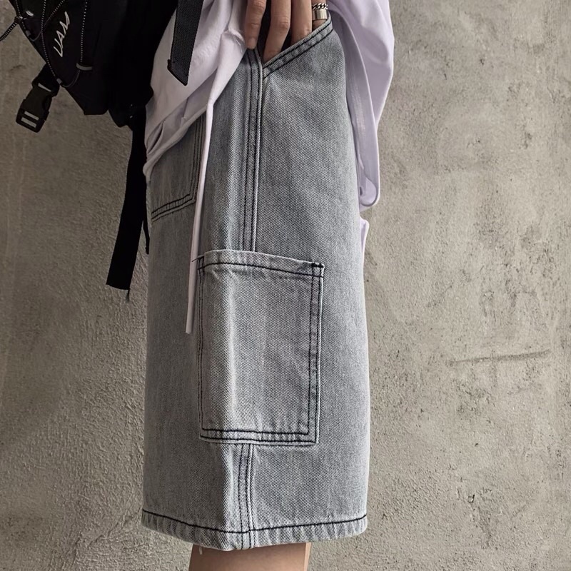 Quần short đùi jeans ống rộng túi sườn dáng lửng oversize hiphop Ulzzang siêu chất ❤️
