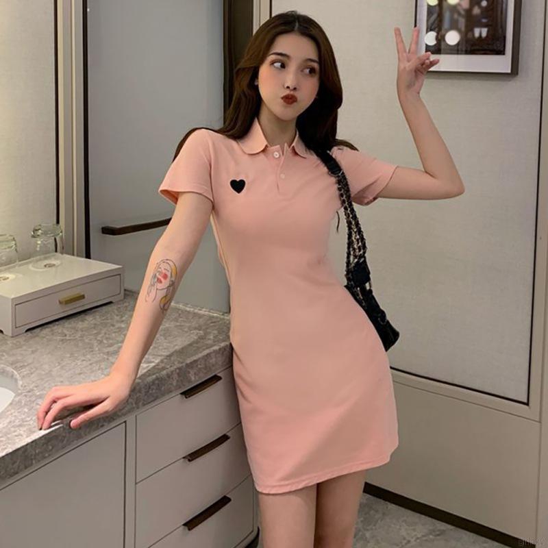 Đầm tay ngắn màu trơn thời trang Hàn Quốc đơn giản