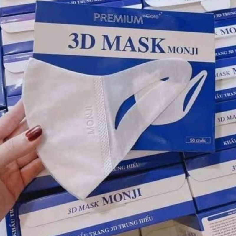 Khẩu trang 3D mask MONJI thời trang, khẩu trang 3d trơn và hoạ tiết hộp 50 chiếc