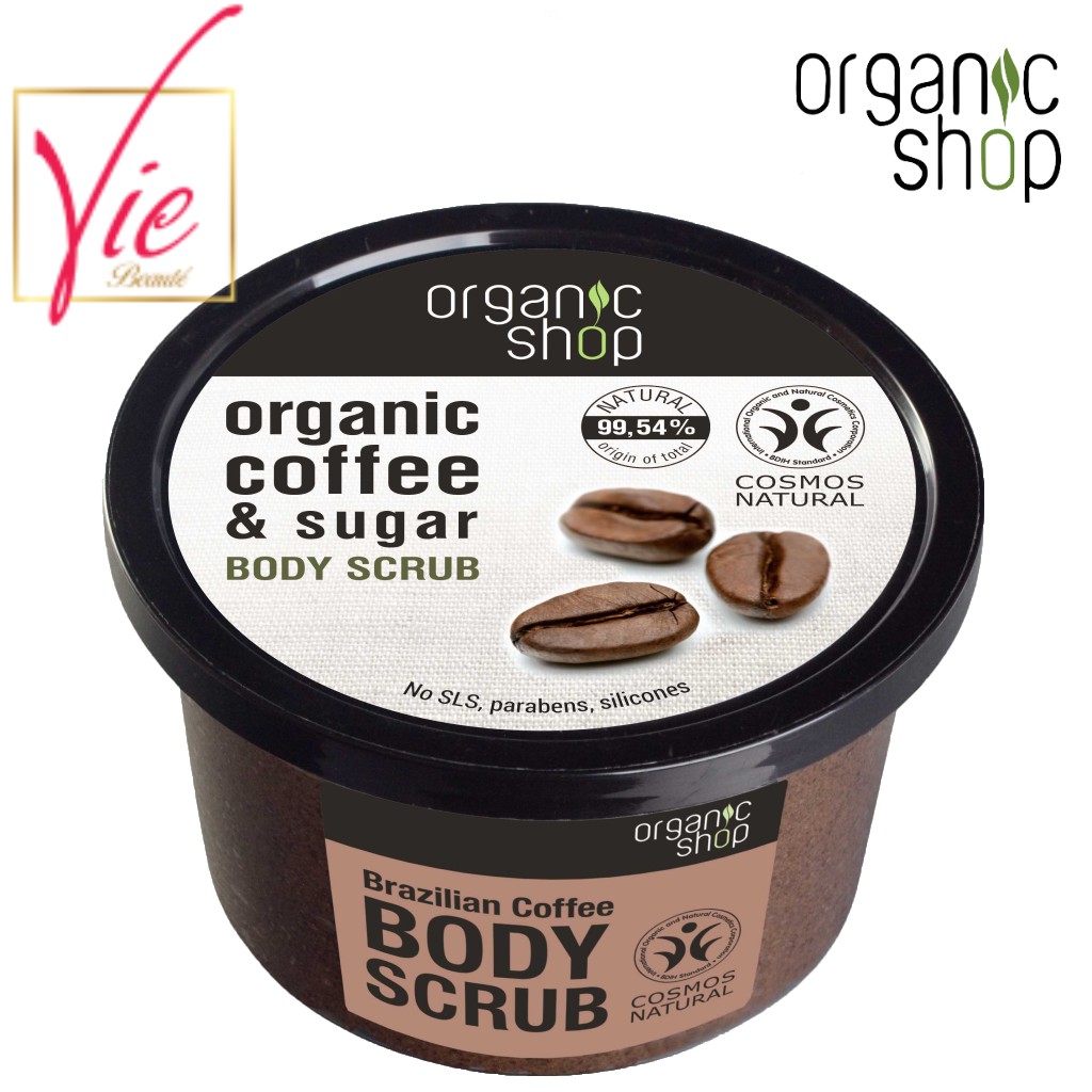 Scrub Organic Coffee &amp; Sugar Body 0RGANIC SHOP Tẩy tế bào chết giảm mụn lưng, mụn toàn thân 250ml