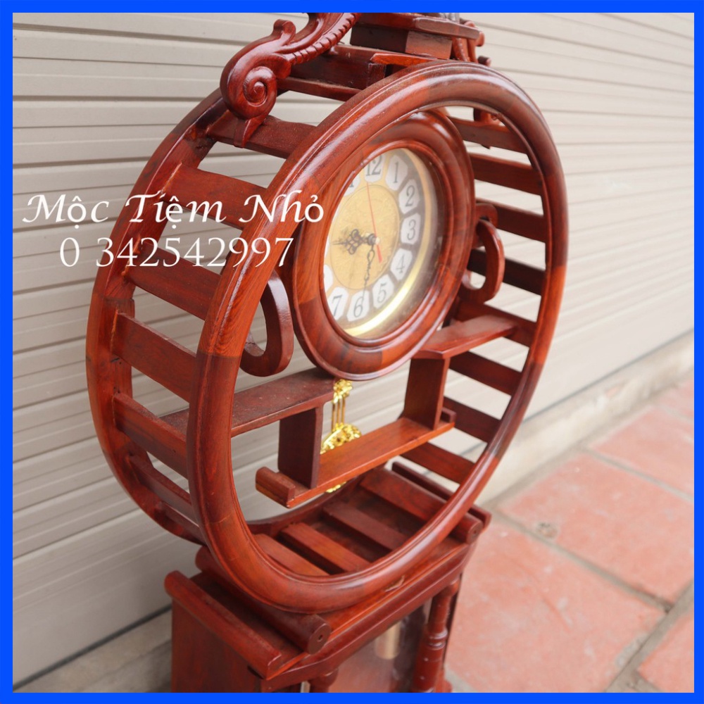 Đồng hồ bánh xe tròn quả lắc gỗ hương trang trí
