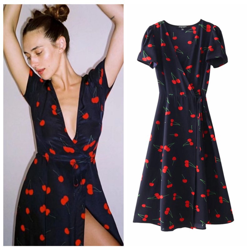 [Baywellfashion]Đầm nữ tay ngắn cổ chữ V in hoa phong cách Boho gợi cảm | BigBuy360 - bigbuy360.vn