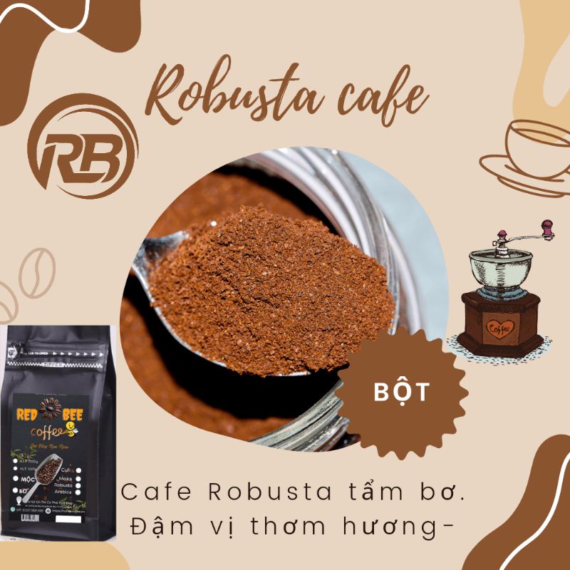 Cafe nguyên chất pha phin truyền thống gu đậm, cafe robusta tẩm bơ 500g hạt bột