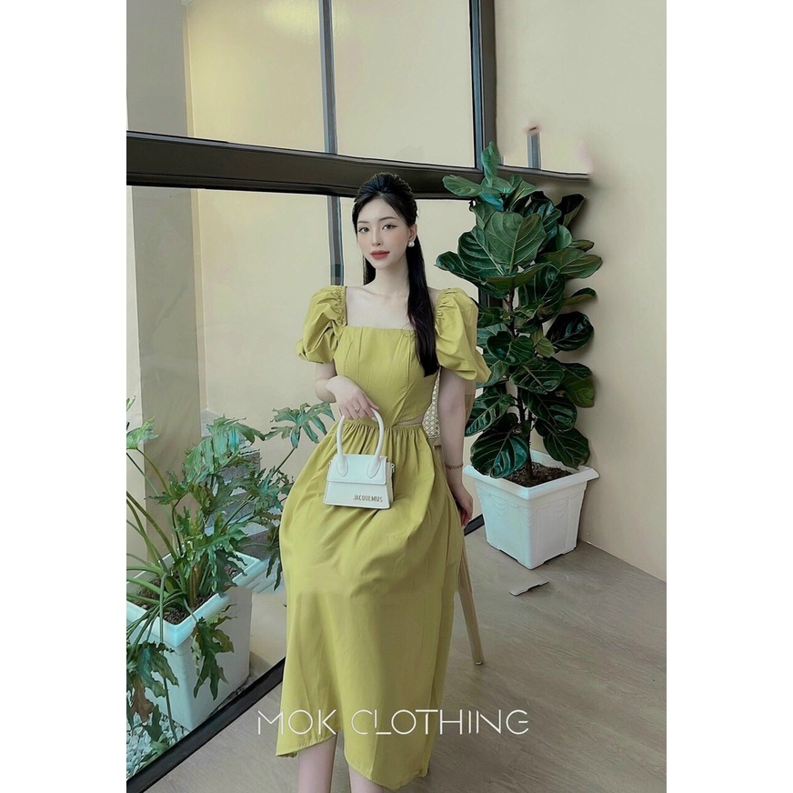 Váy đầm nữ dáng xòe hở eo tay bồng