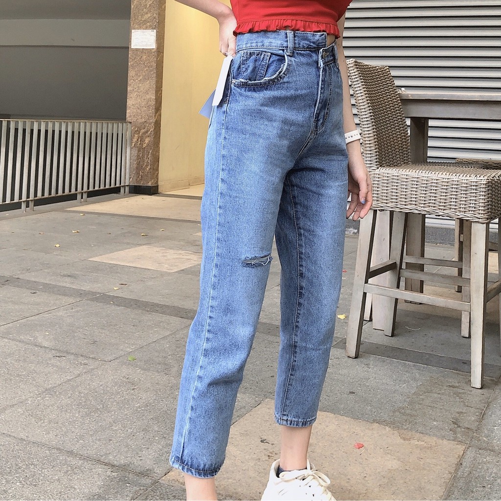 Quần jean nữ baggy King168, quần nữ co dãn nhẹ mẫu THU70
