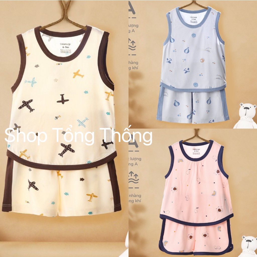 Bộ ba lỗ bamboo sợi tre kẻ to in họa tiết Uala Rogo cao cấp mềm mịn thấm hút tốt cho bé trai bé gái 3464 2063 2067