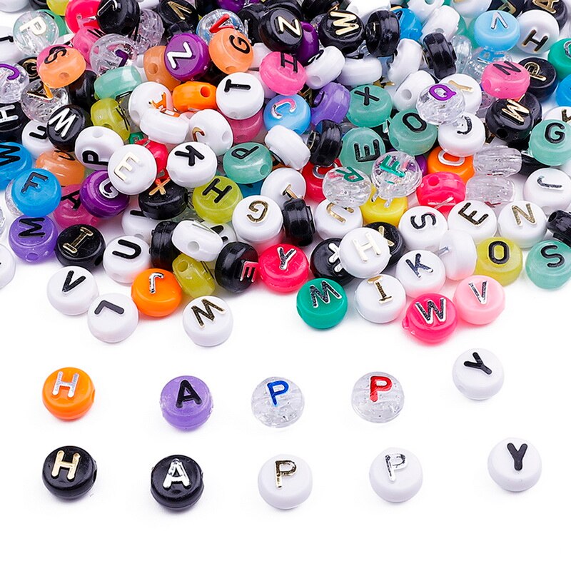 Bộ 50 hạt acrylic phẳng họa tiết chữ cái dùng làm đồ trang sức