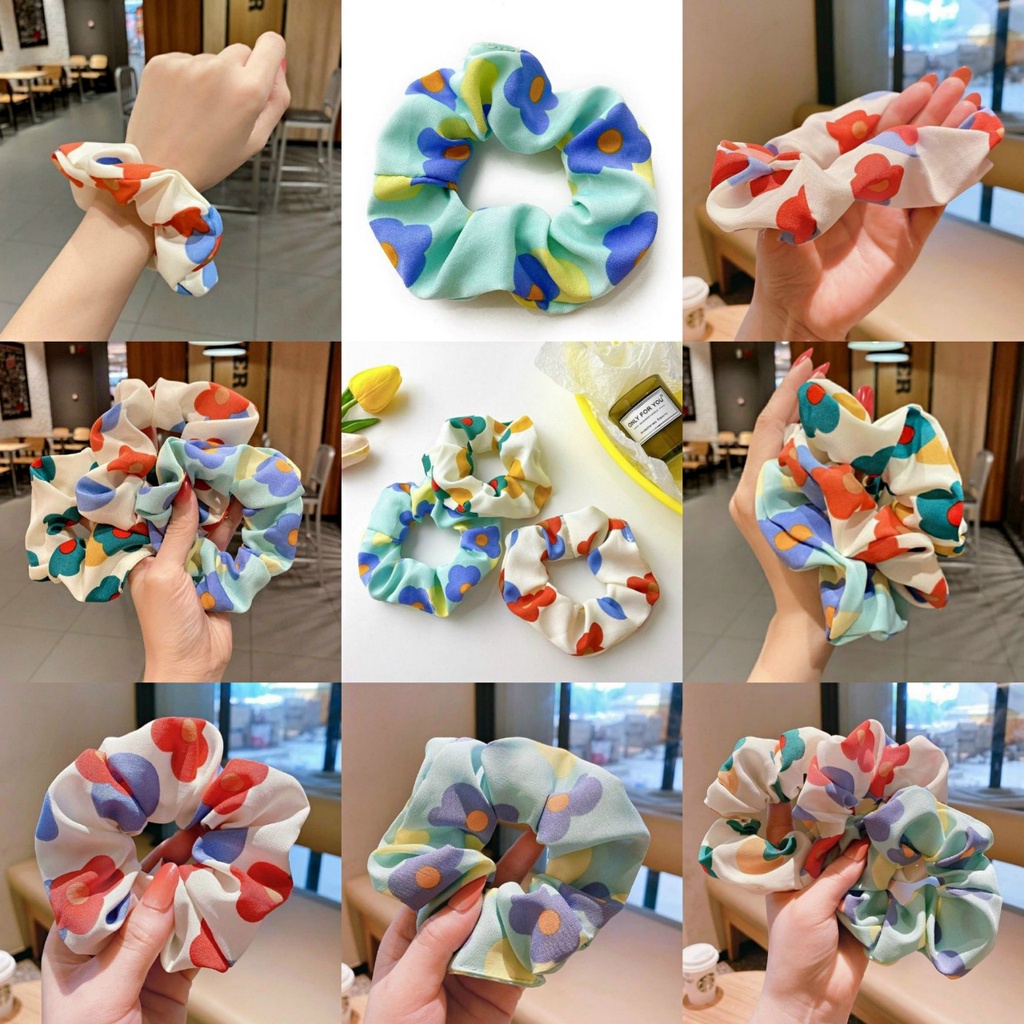 Cột Tóc Vải Scrunchies Họa Tiết Hoa Quả Hàn Quốc