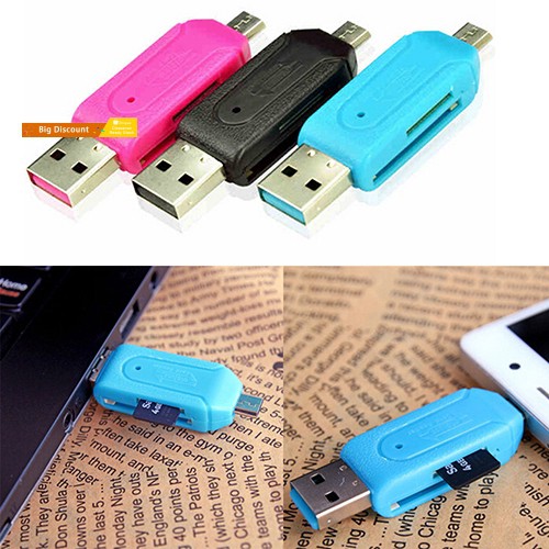 Đầu Đọc Thẻ Nhớ Usb Otg 2 Trong 1 Cho Pc Điện Thoại